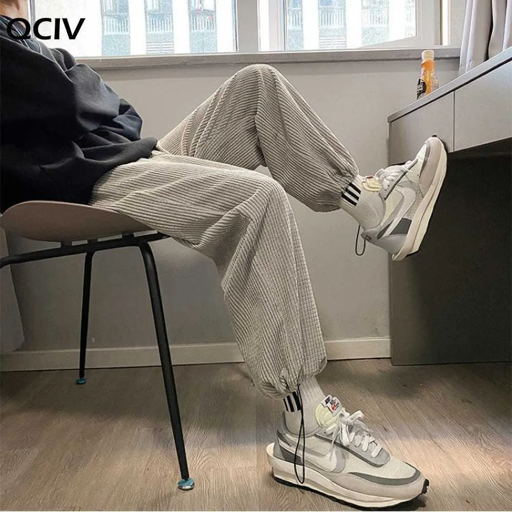 Vintage 2021 Höst Oversize Corduroy Pants Men Fashion Unisex Drawstring Harem Byxor Man Elastiska Midja Sport Byxor Casual x0723