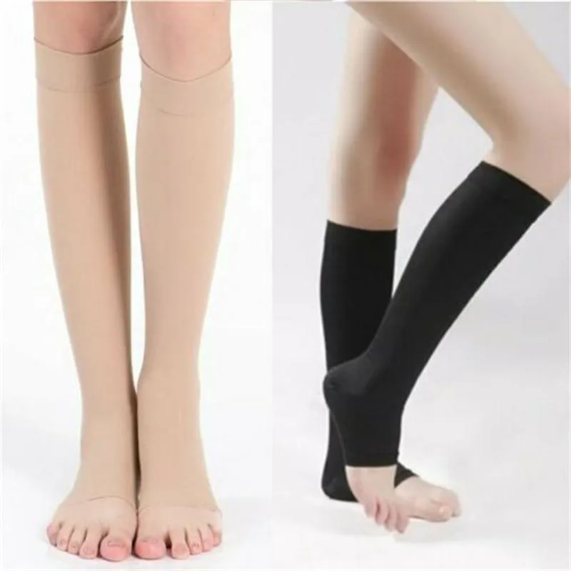 Sportstrumpor Män Kvinnor Komprimering ToLess Knee High Support Strumpor Öppna Toe XXL 2PCs Minska trötthet för gravid löpare