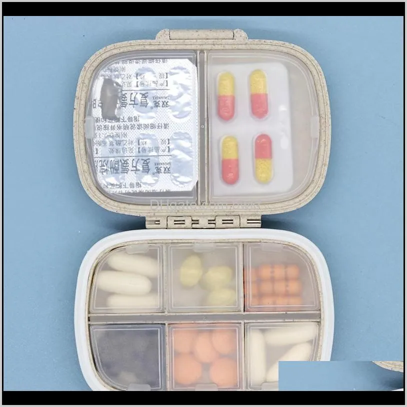 8 grids organizer container for tablets travel pill box with seal ring small box for tablets wheat straw container for medicines