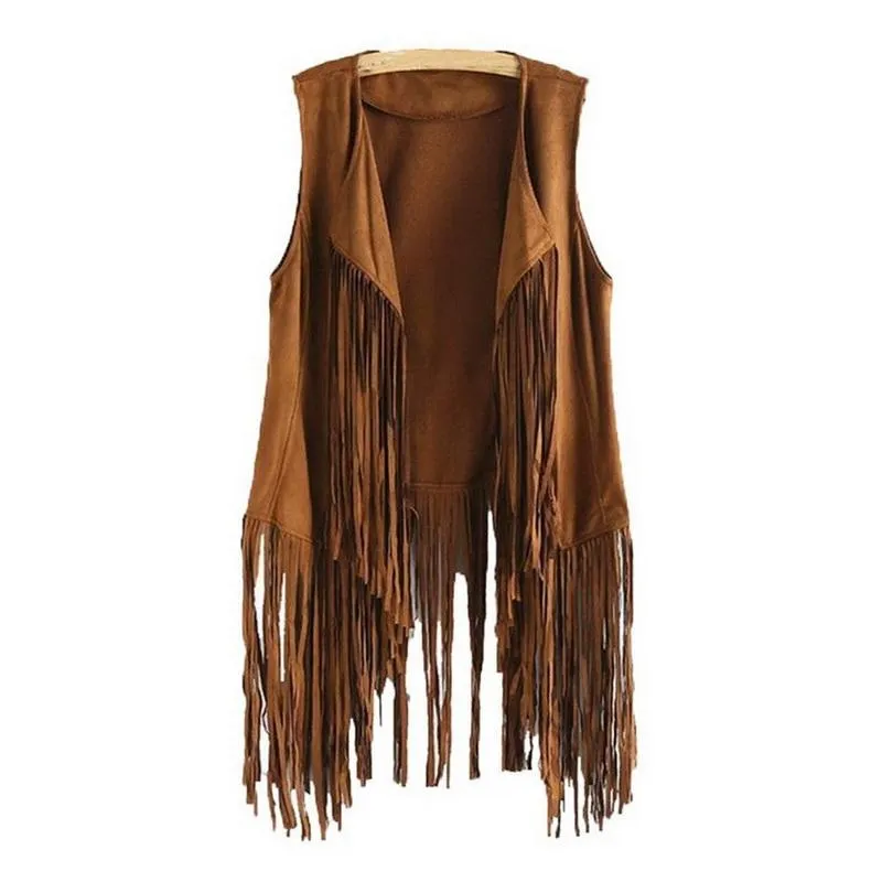 Women's Vests Women Vest Sleeveless Leather Jacket Motorcycle Tops Spring Imitation Ethnic Suede Tassels Fringe Cardigan