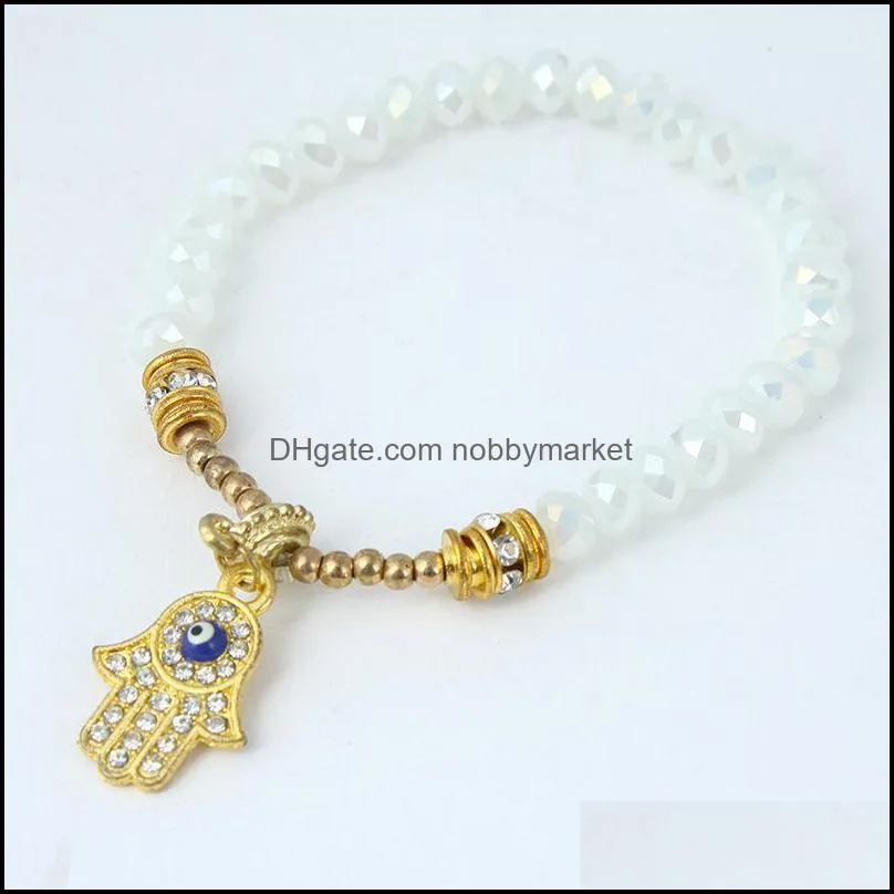 New Fashion 6MM glass bead Chain Bracelets female crystal Hand of Fatima Charm Bracelets For women Buddha`s-hand bangle DIY Jewelry