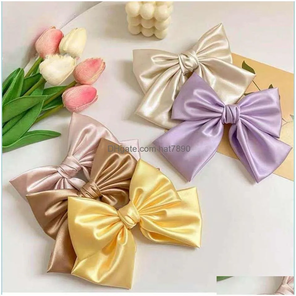 Bohemian Solid Satin Big Bow Hairpin Spring Clip Female Horizontal Sweet Ornament Woman Accessories