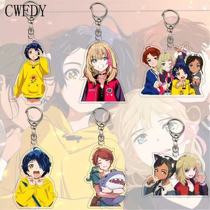 50pcs Wonder Egg Priority Ohto Ai Keychain Anime Tecken Tecknad filmtryck Akryl Nyckelkedja Skolväska Hängsmycke Nyckelring Smycken H0915