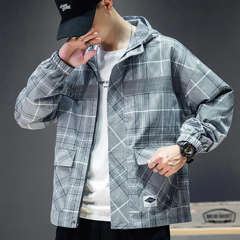 Mens Plaid Hooded Windbreaker Jacket Autumn Street Bomber With Zipper Striped Outerwear Coat Fashionable And Comfortable Mens Clothing Stores 5X From Kaolv 72.3 DHgate.Com