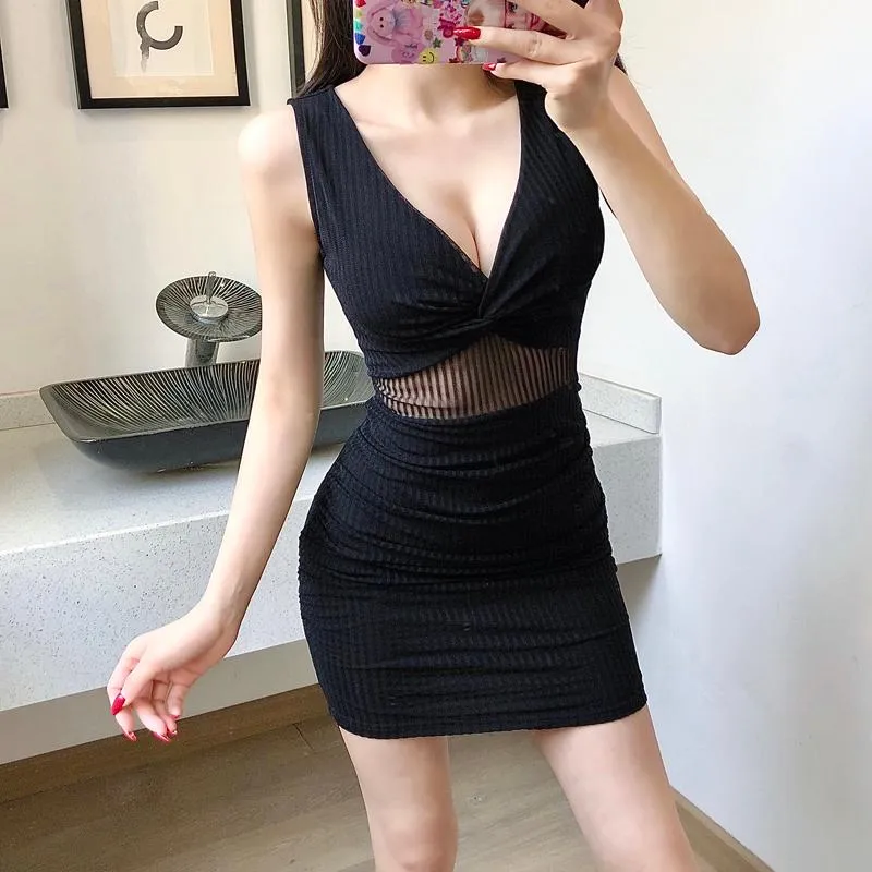 Casual Dresses 2021 Black Nightclub Dress Women's Sexy Low-Chested Thin Temperament Bag Hip Bottom Office Lady