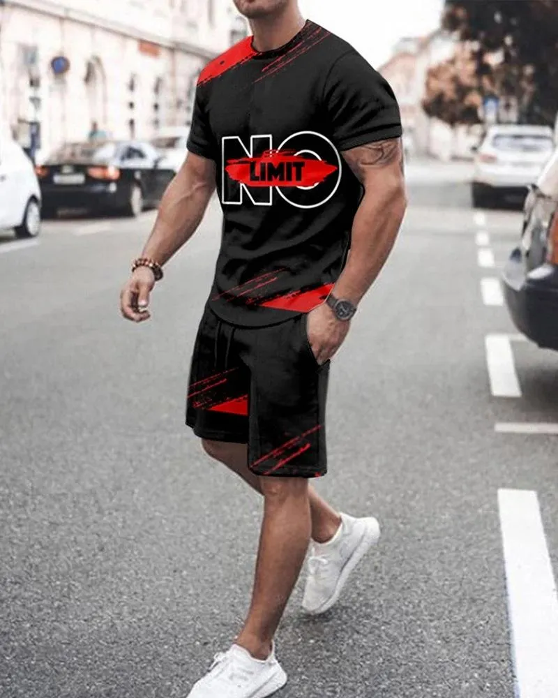 Ropa para correr Marca SHIYIKU traje para hombre de dos piezas camiseta de manga corta con estampado Vintage Harajuku pantalones cortos conjunto