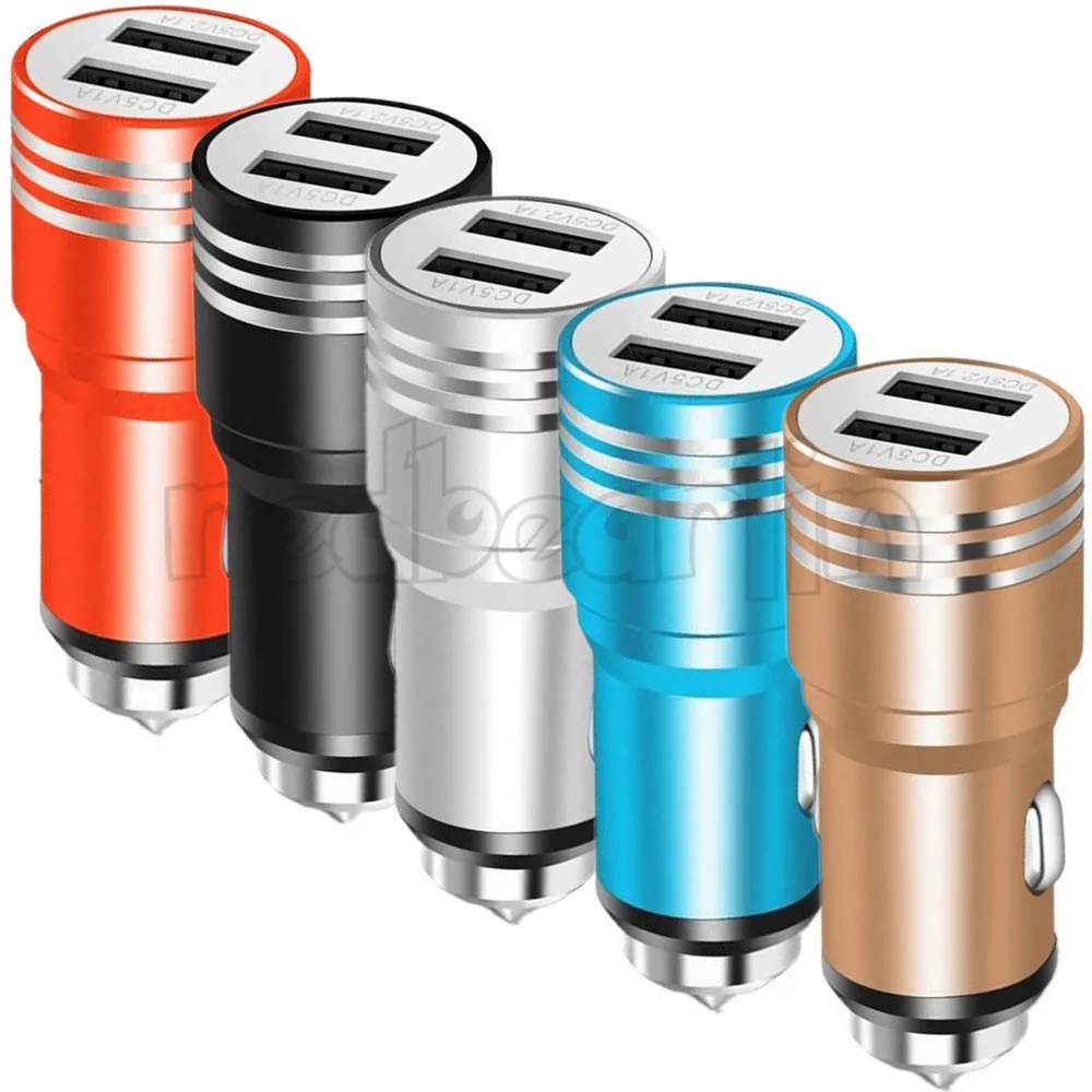Metal Alloy Phone Car Chargers 1A 2A Hammer Safety Charger Auto Power Adapters voor iPhone 11 12 13 14 Samsung GPS PC
