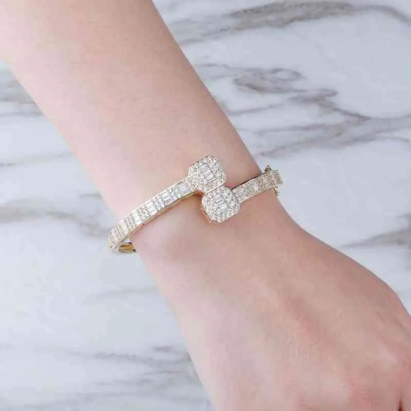 Luxury Iced Out Square CZ Diamant Baguette Armband Cuban Link CHain C Cuff BraceletsBangl Present Smycken
