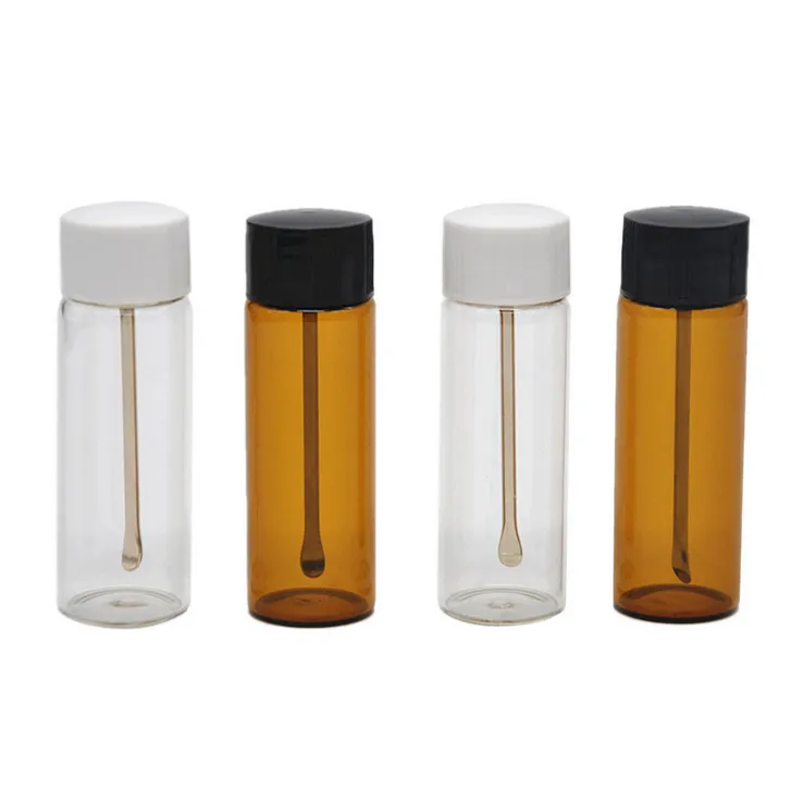 Bouteille de stockage de Type cylindrique en verre, accessoires pour fumer avec cuillère en métal 21x68MM, 2 couleurs, boîte à pilules pour épices et herbes sèches