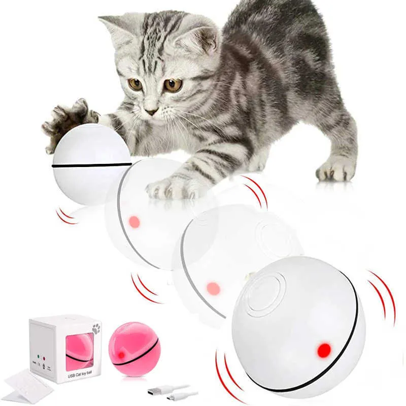 Smart automatique chaton roulant balle chat jouets chat jouet LED lumière sautant balle USB électrique jouets pour animaux de compagnie drôle interactif chat animal de compagnie balle 210929