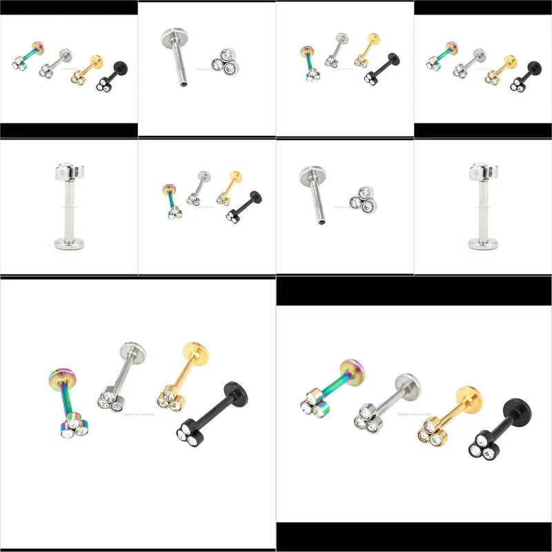 Labret, Body Drop Delivery 2021 3 Clear Gem Lip Ring Stud Tragus Top Ear Helix Rim Labret Earring Barbody Piercing sieraden Intern Threee