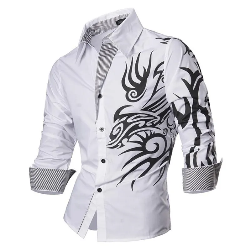 Jeansian Mäns Fashion Dress Casual T Shirts Knapp Ner Långärmad Slim Fit Designer Z001 White2 210705