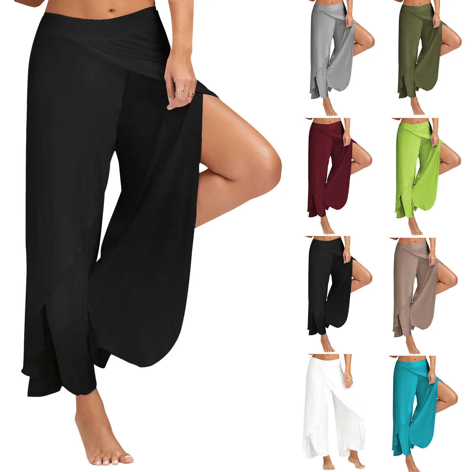 Stylish Plus Size Mid Waist Slit Wide Leg Ladies Lightweight Summer Trousers  For Women Solid Color Cargo Pants X0629 From Cow01, $11.53