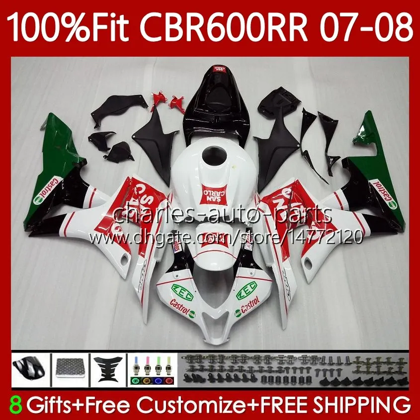 Carrozzeria per stampi ad iniezione bianco rosso verde per HONDA CBR 600F5 600CC 600 RR CC F5 CBR600RR 07 08 Carrozzeria 70No.45 CBR-600 CBR600 RR CBR 600RR 2007 2008 CBR600F5 07-08 Carenatura OEM