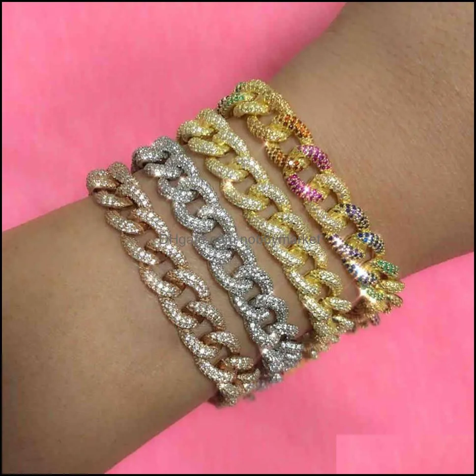 Hot selling Summer beach fashion jewelry micro pave sparking bling white rainbow cz sea shell charm bracelet 210408