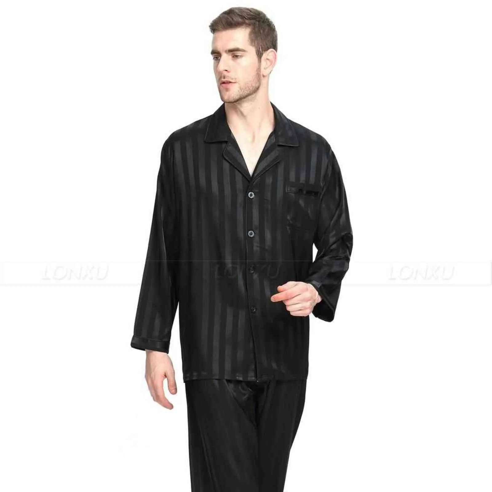 Silk Satin Mens Pajama Set Striped Black Loungewear Mens Sleepwear S 4XL  From Kong01, $28.76