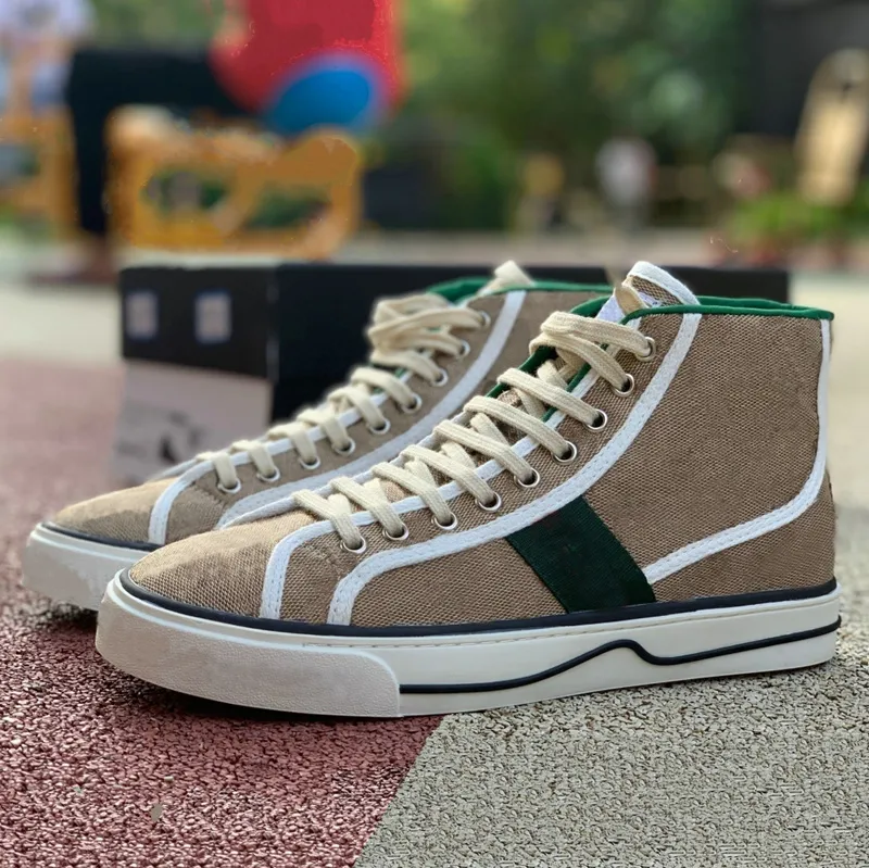 1977 High Top Sneaker Italy Green Red Stripe Luxurys Shoes 77 자수 인쇄 캔버스 에이스 빈티지 디자이너 스니커 테 테니스 캐주얼 신발