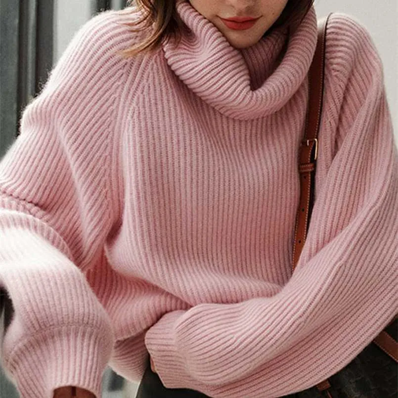Autunno Inverno oversize spesso Maglione pullover dolcevita in cashmere sciolto taglia grande Maglione Pullover per donna donna 211215