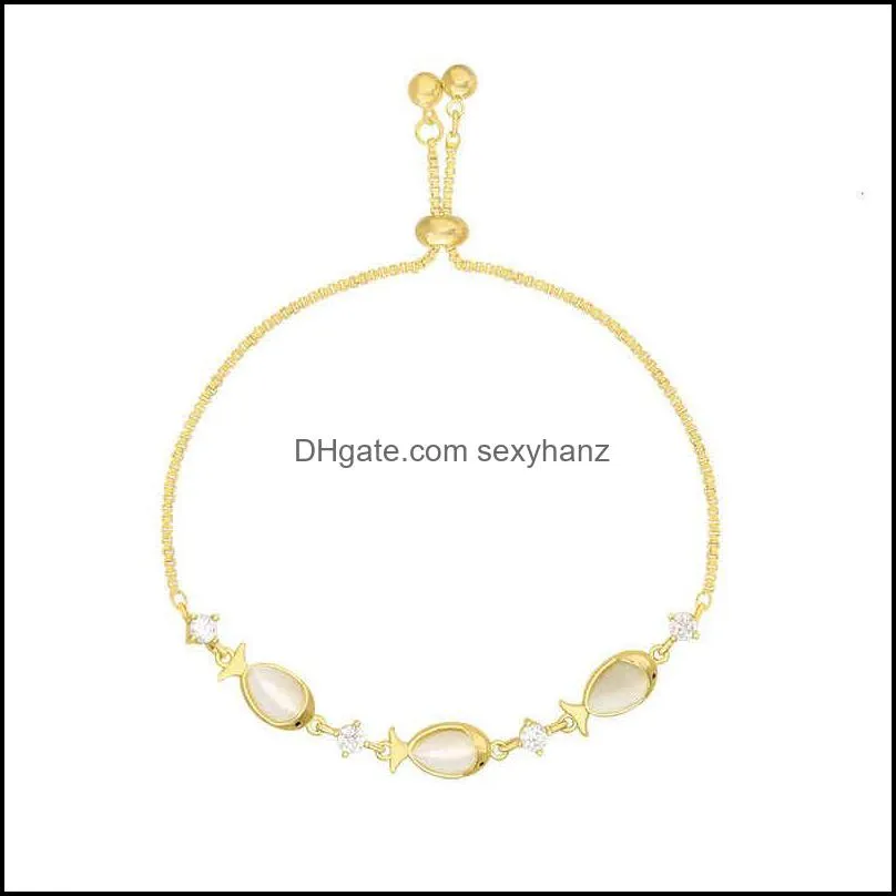 Bracelets bracelet gold Real electroplating temperament cat`s eye stone small fish net hand string fashion hand jewelry