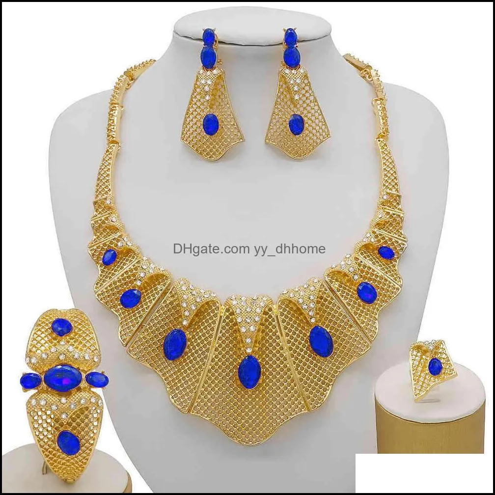 Jewelry Sets Fine Bridal Set Nigerian Wedding Dubai Gold for Women African Big Red Stone Necklace Earrings Jewellery