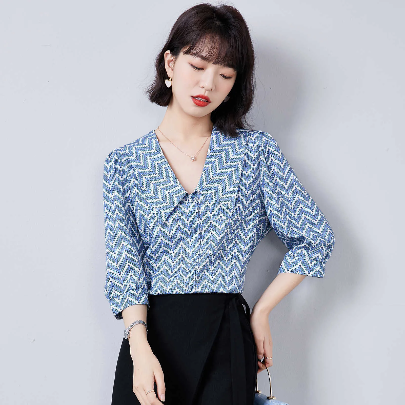 Été coréen mode mousseline de soie femmes blouses bureau dame rayé chemise et chemisier à manches courtes hauts plus taille xxxl / 5xl 210531