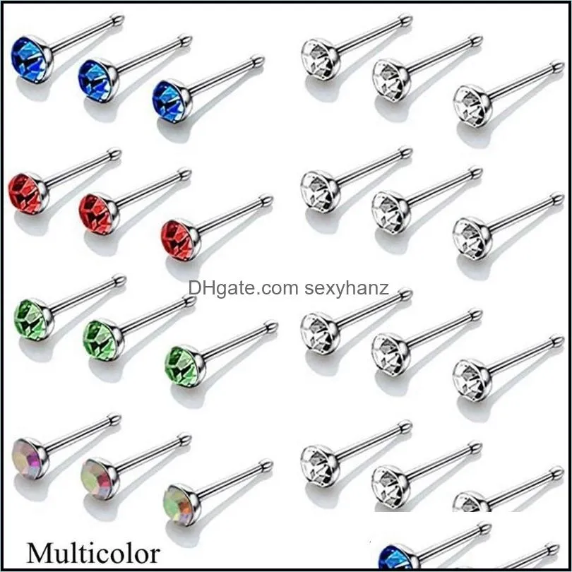 Other Stainless Steel Crystal Nose Ring Women Girl Piercing Stud Lot Body Jewelry