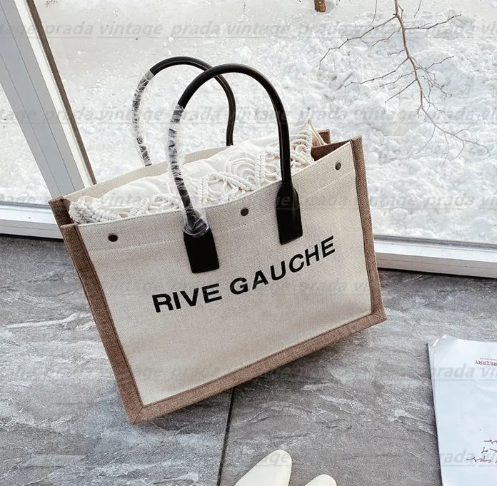 Üst Kadın çanta Rive Gauche Tote alışveriş çantası çanta yüksek kaliteli moda keten Büyük Plaj çantaları lüks tasarımcı seyahat Crossbody Omuz Cüzdan Cüzdanlar
