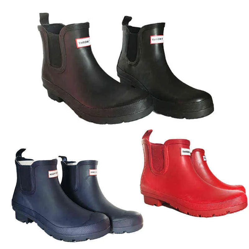 Kurze Chelsea Boots Gummistiefel Schwarz Matt Britische Stiefel Damen 211027