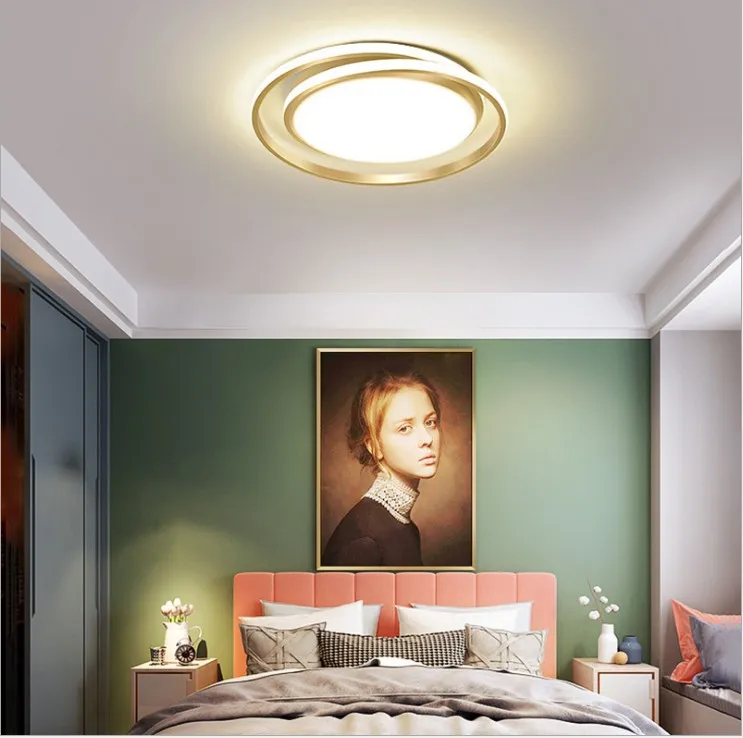 Modern LED taklampa ljuskrona fjärrkontroll för sovrum vardagsrum kök studera enkel inomhus guld rund ljus fixtur