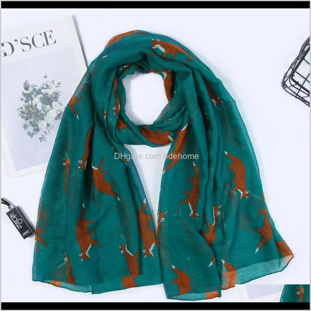 new style scarf direct sales fox printing voile scarf animal ladies hot style scarf ly061