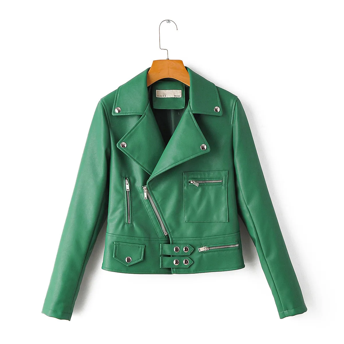 驚きの価格が実現! For Jacket Autumn Leather Faux Green Women Womens Casual Clothing