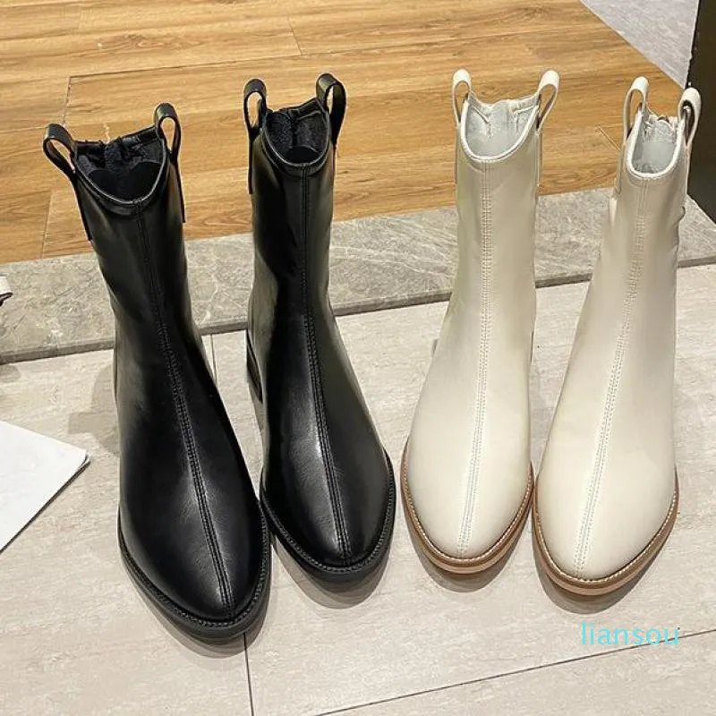 Boots Sexy Pointed Toe Cowboy Western Riding Women Back Zipper Square Heel De Mujer Winter Rubber Solid