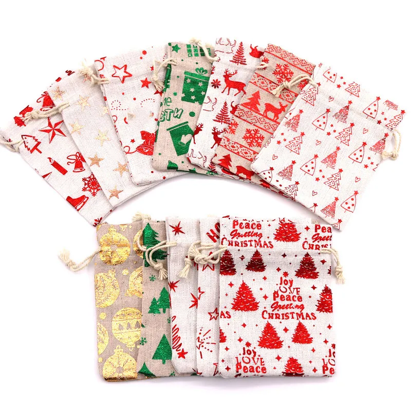 10*14cm 보석 파우치 크리스마스 패턴 눈송이 눈송이 선물 가방 믹스 색상