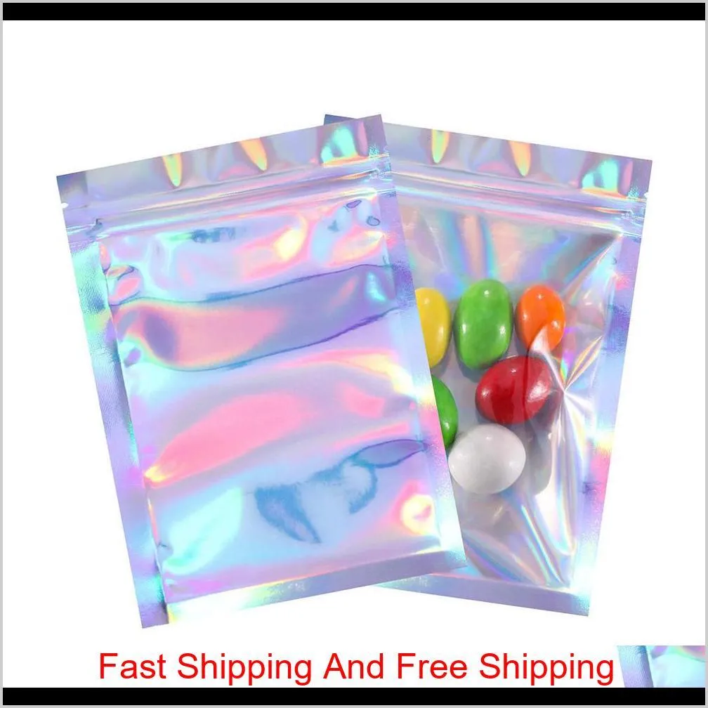 food storage ziplock resealable smell proof bags foil holographic flat bag for candy jewelry sample storage packaging