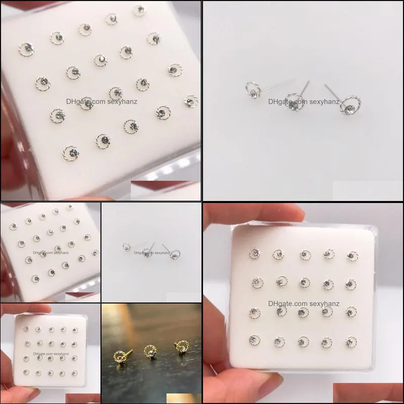 Other 2021 Design Pure Silver Twist Ring Handmade Nose Studs Crystal Cute Body Jewelry Fashion Party Gift