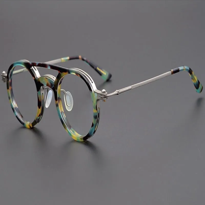 ファッションサングラスフレーム最高品質の酢酸チタン眼鏡フレームヴィンテージ女性ラウンド光学アイウェアクリアレンズMyopiaメガネ