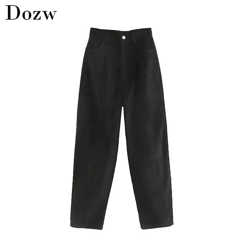 Winter Women Warm Corduroy Black Pants Casual Loose ladies Harem Solid Female Pockets Stretch Bottoms Long Trousers 210515