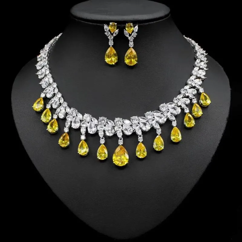 Kolczyki Naszyjnik ACCKING Luksusowy 2 Sztuk Wody Drop Moda Design Dla Kobiet Party Dubaj Kolczyk CZ Crystal Wedding Jewelry Sets