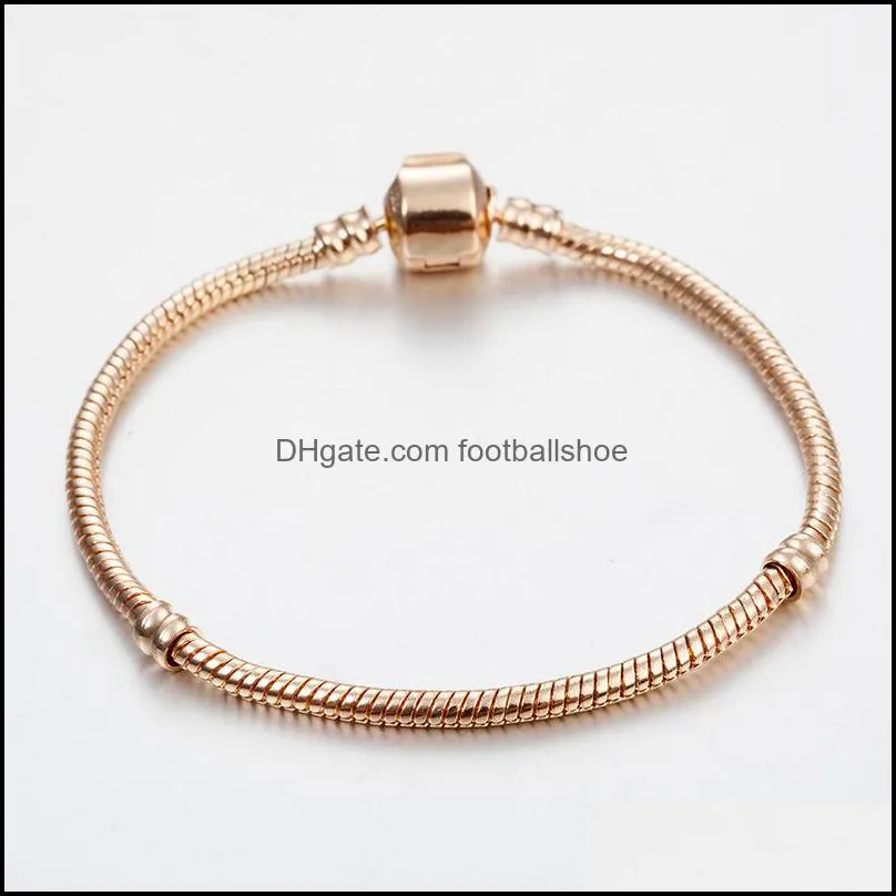 Rose Gold Bracelets Women Snake Chain Charm Beads for  Bangle Bracelet Children Gift