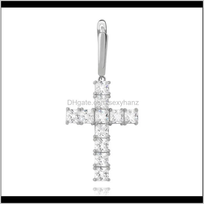 1 pair 2pcs hip hop micro paved cubic zirconia bling cross earring men women ice out rapper jewelry