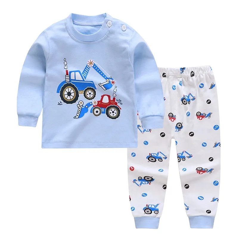 Tuonxye Kids Pijama Infantil Barn Tecknade Grävmaskin Pyjamas För Pojkar Bomull Långärmad Pyjamas Flickor Homewear Kläder PJs 211130