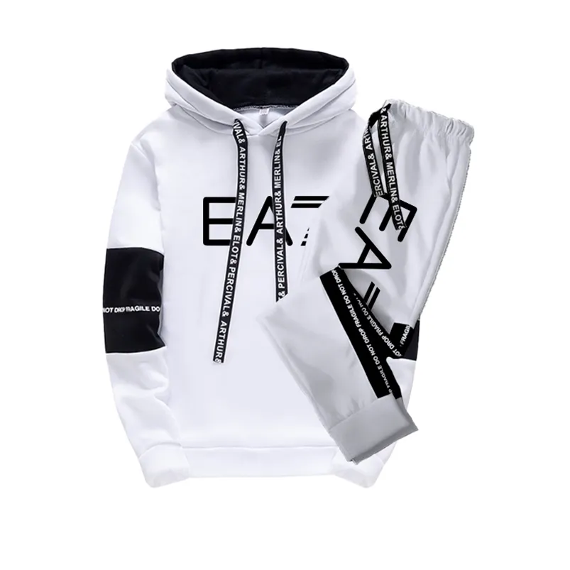 Masculino Tracksuit Luxo Conjunto Casual Hoodies Moletom e Sweatpants Imprimir Jogging Sports Terno S-3XL 220216