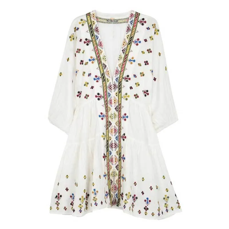 Chic Embroidered Women's Tunic bohemian dress - V-Neck, Long Sleeves, Mini Cotton, Casual, Perfect for Holidays and Summer - INSPIRED (210412) Chic Embroidered Women's Tunic bohemian dress - V-Neck, Long Sleeves, Mini Cotton, Casual, Perfect for Holidays and Summer - INSPIRED (210412)