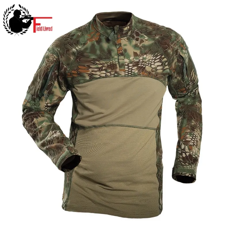 العسكرية التكتيكية الملابس التمويه قمم الرجال الجيش قميص طويل الأكمام الجنود القتال الادسنس موحدة كامو متعدد الالوان قميص الذكور 210518