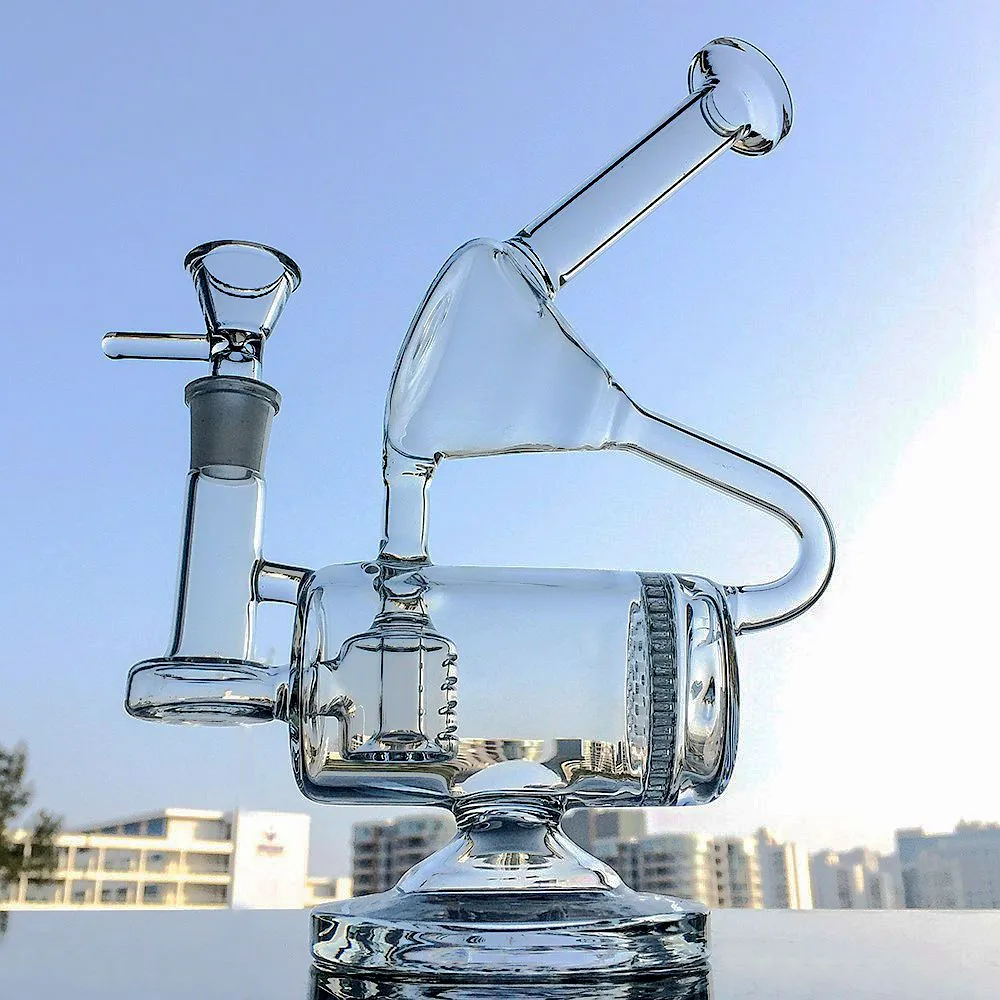 9-Zoll-Glasbong Klein Recycler Wasserpfeifen Öl Dab Rig Kamm Perc Kammerbongs 14 mm Innengewinde mit Schüssel Klare Wasserrohre 4 mm dick