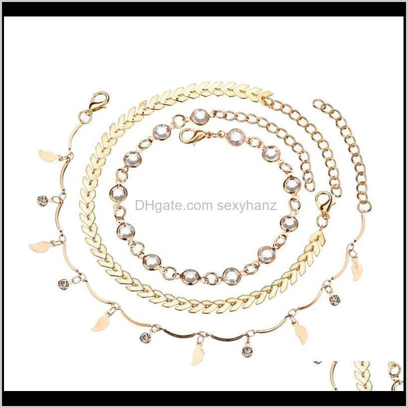 crystal arrow leaf tassel anklet chain gold multilayer wrap foot chain foot bracelet fashion beach jewelry will and sandy dropship