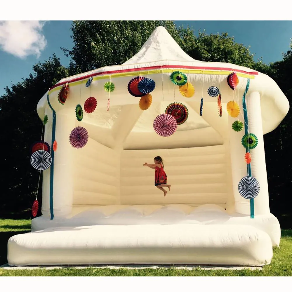 Kommersiellt vitt studslott Uppblåsningsbart hopptält Vuxen barn Bouncer Bouncy House för bröllopsfest