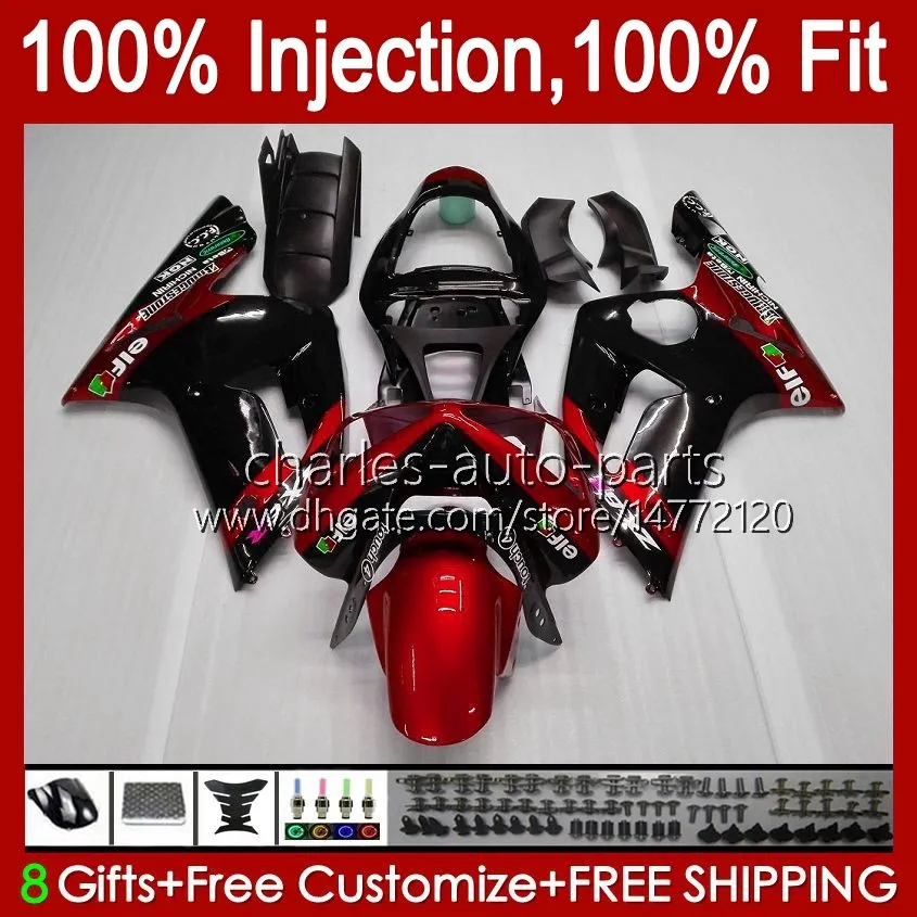 حقن العفن كيت ل Kawasaki Ninja ZX-636 ZX600 ZX 6R 6 R 600 CC 03-04 Body 8no.90 ZX 636 600CC ZX6R 03 04 ZX600C ZX636 ZX-6R 2003 2004 Fairing OEM هيكل السيارة أحمر أسود