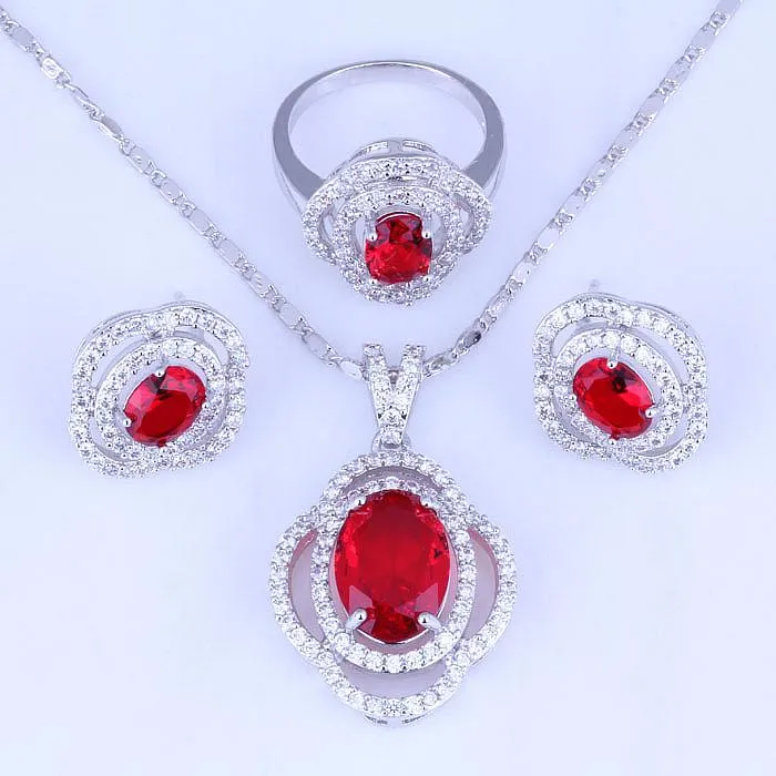 Collar de aretes! Exquisito imitación de imitación roja Garné Cúbico Caboración de joyas de color plateado Bolsa gratis H0258