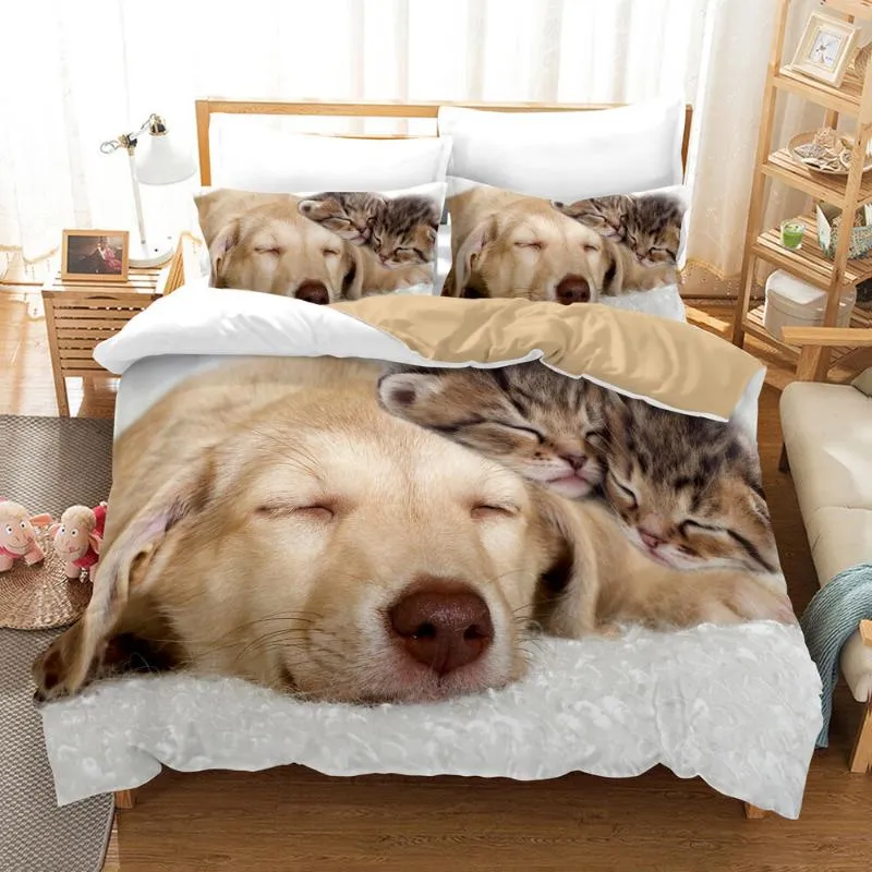 Bedding Sets Cute Pets Dog Printing Duvet Cover Pillowcase Twin Size 3D White Animal Theme Set For Kids Teens Boys Girls